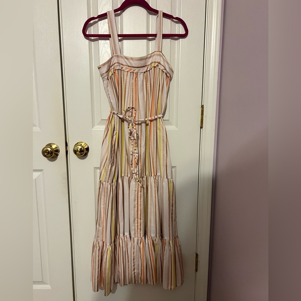 NWOT Lemlem metallic striped tiered midi dress
